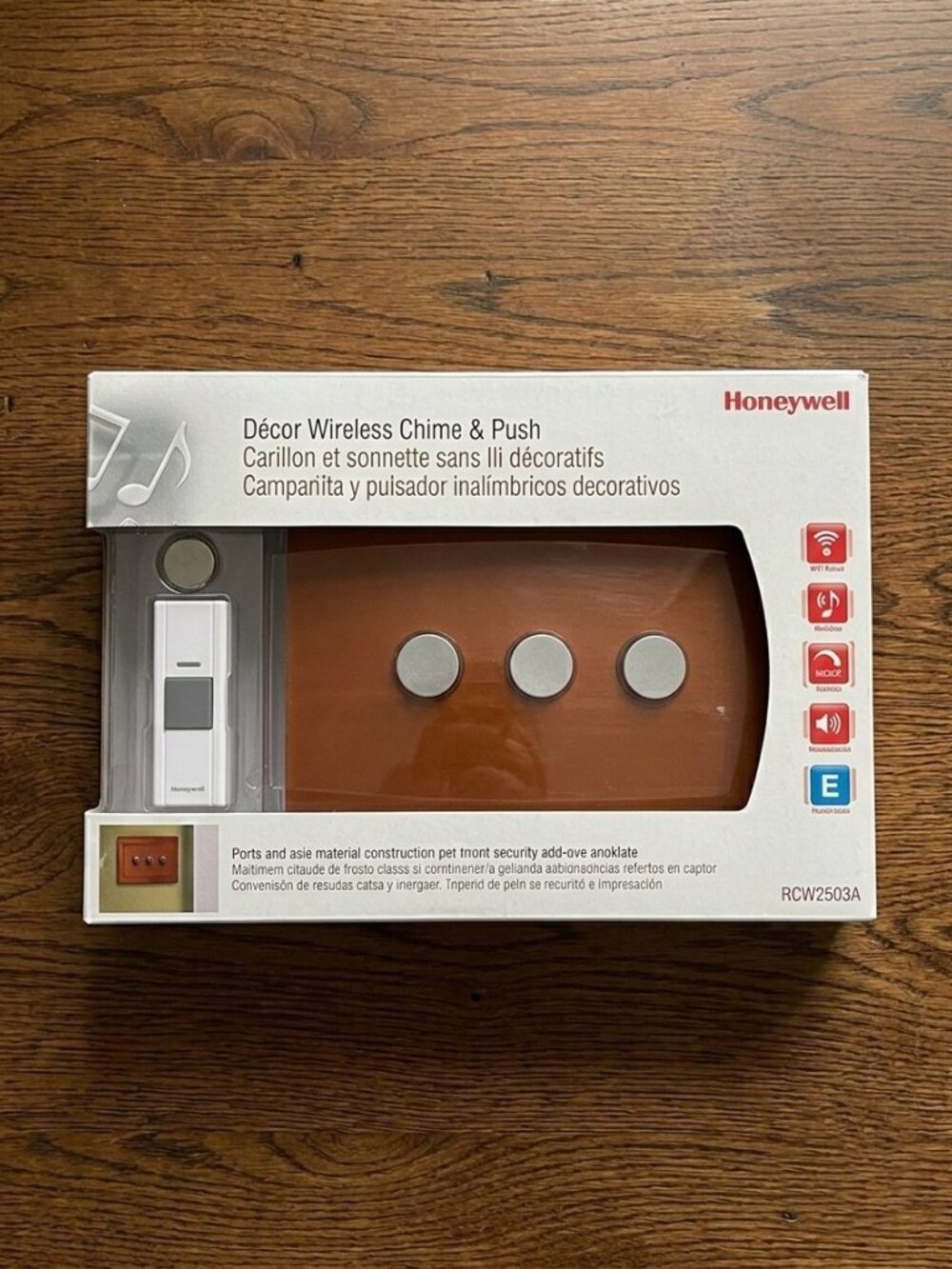 Honeywell RCWL3506A Wireless Doorbell Chime Faux Wood Portable NIB
